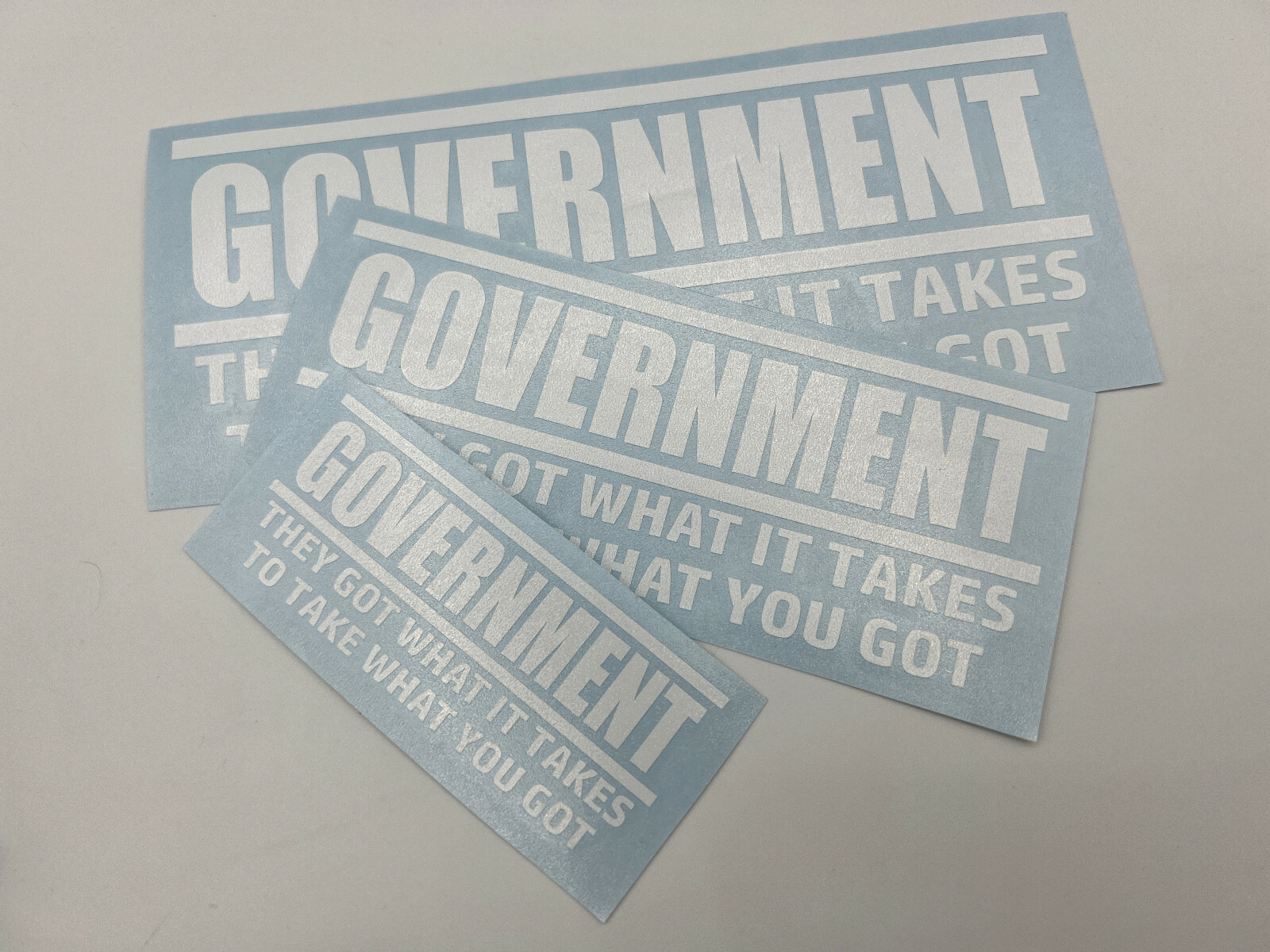 GOVERNMENT -WHITE- Vinyl Decal Indoor & Outdoor Sticker. Choose Size!