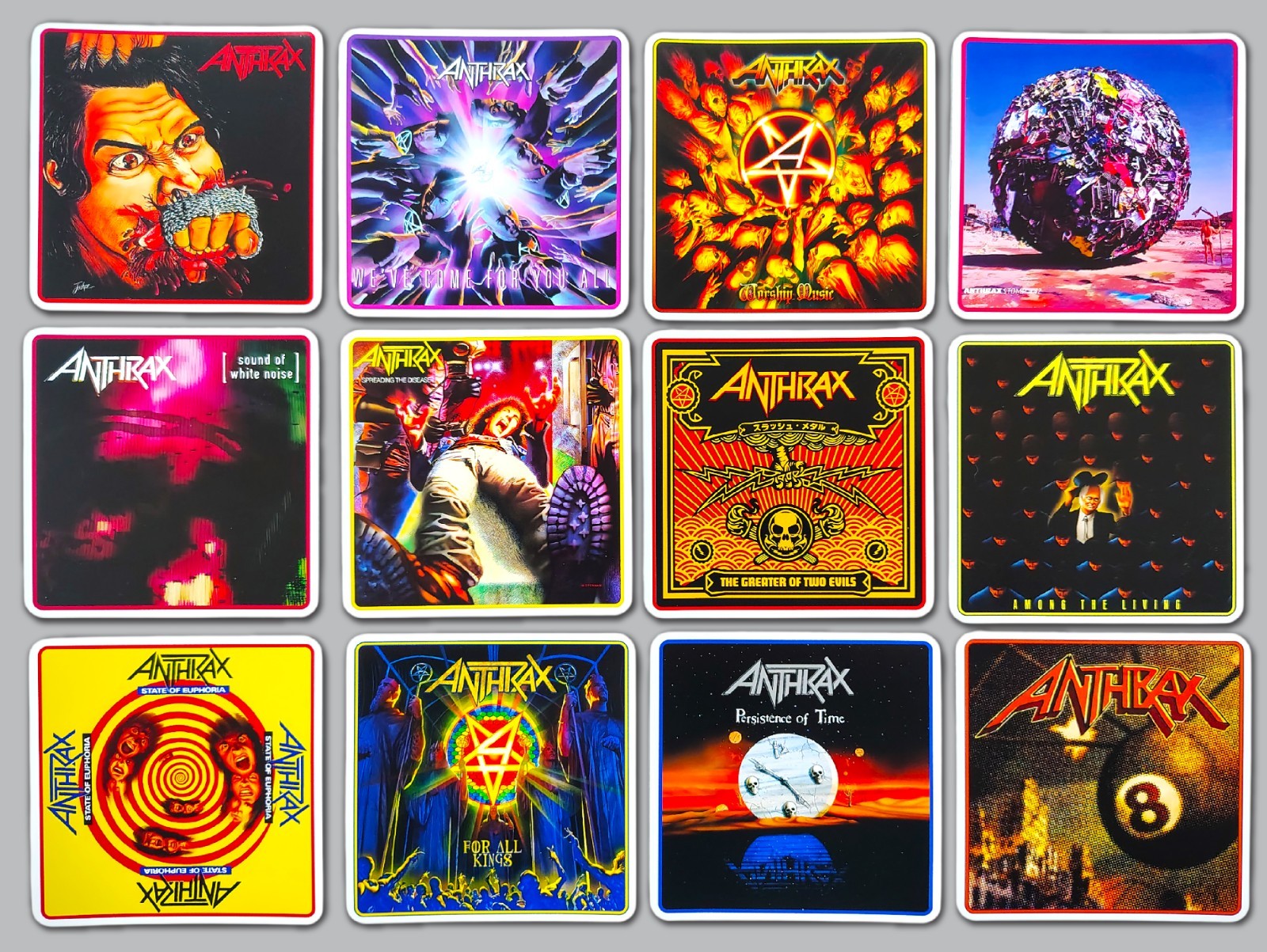 Anthrax Inspired Vinyl Sticker Lot (12 Stickers) thrash metal overkill testament