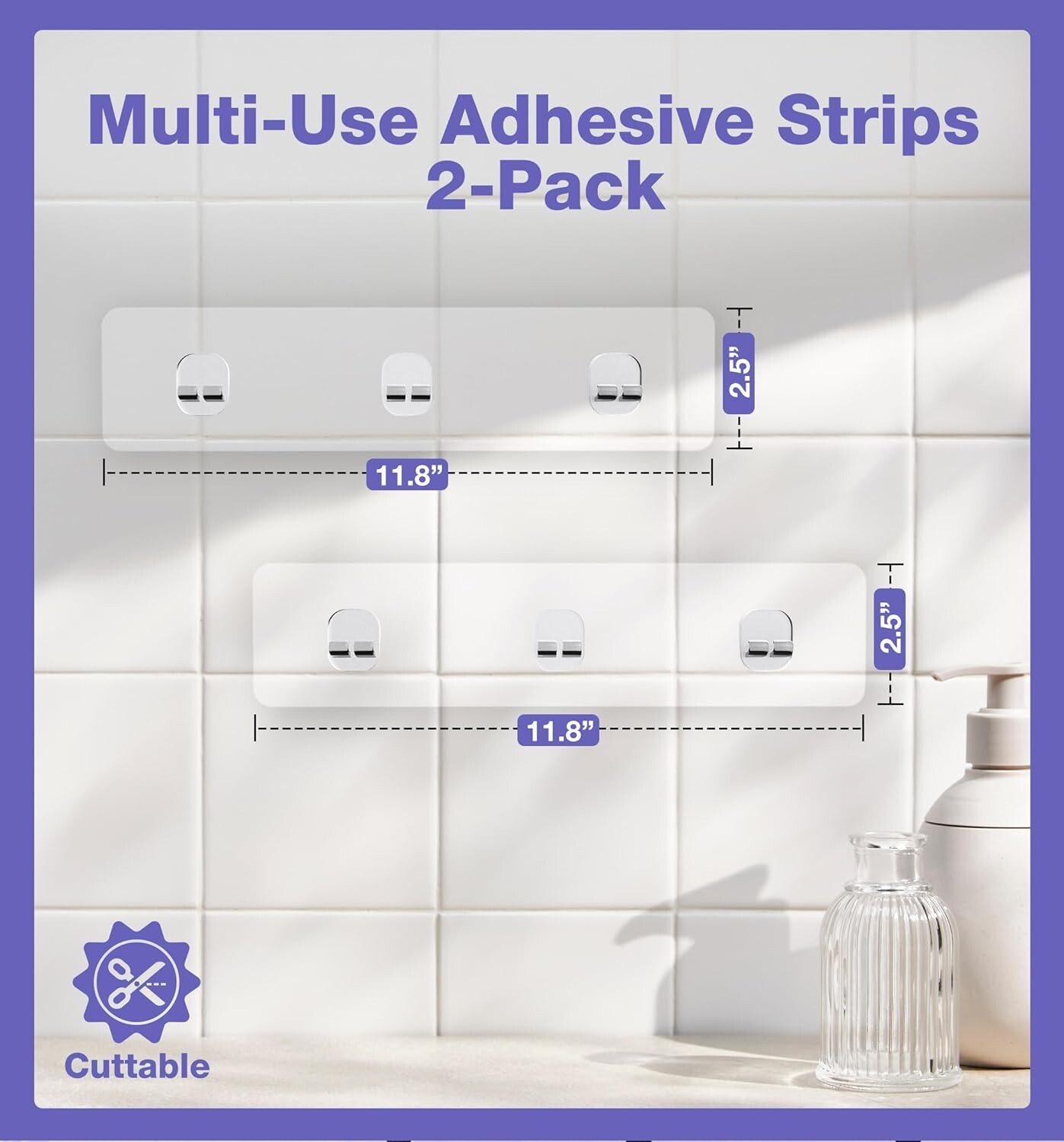 Heavy-Duty Transparent Wall Adhesives for Shower Caddy – 20 Pounds Limit, 2-Pack
