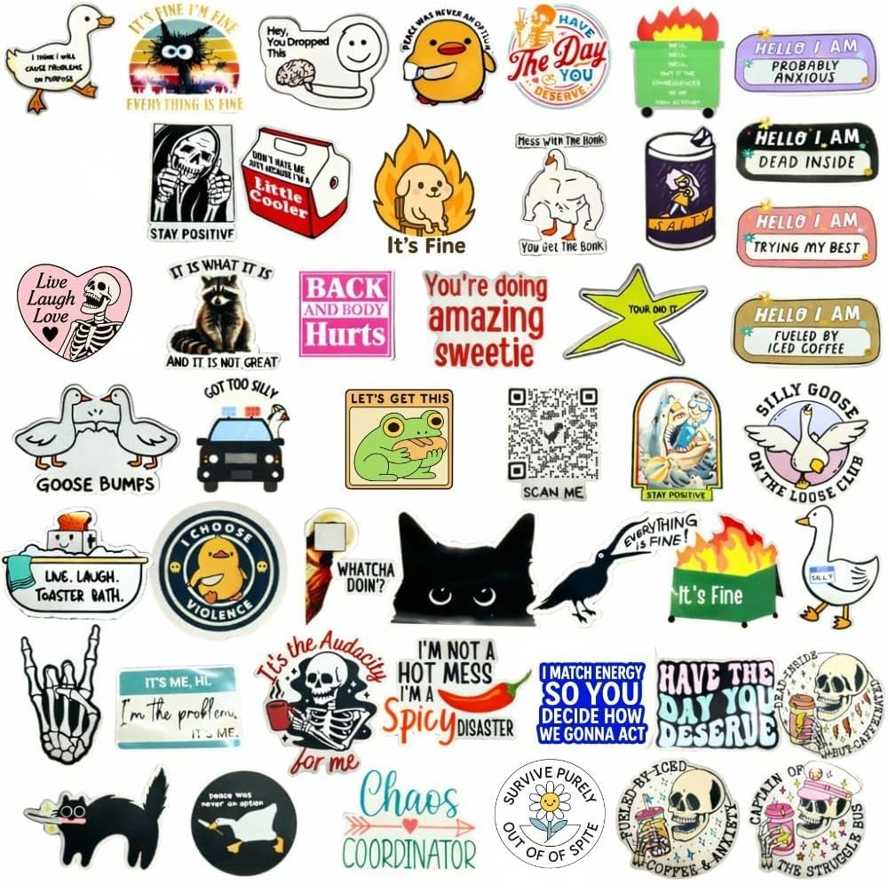 50 Irresistibly Funny Waterproof Stickers – Meme Fun for Adults Everywhere