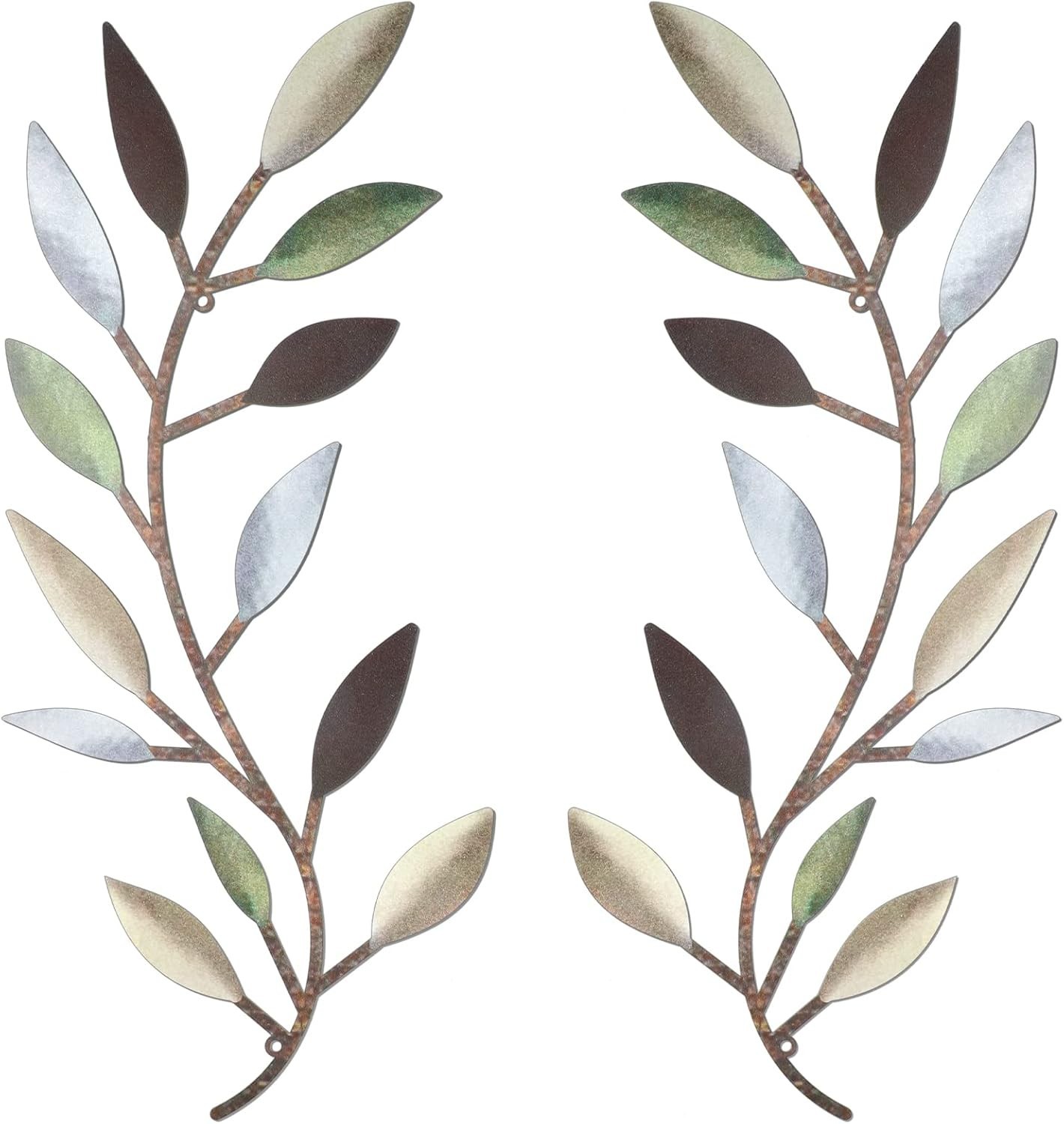 Colorful 2-Piece Metal Leaf Wall Art – Elegant Decor for Home & Garden