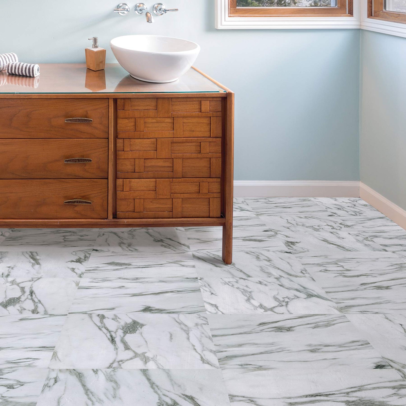 FloorPops FP3329 Opaline Peel Stick Floor Tiles, 10 Sq Ft (Pack of 1), White