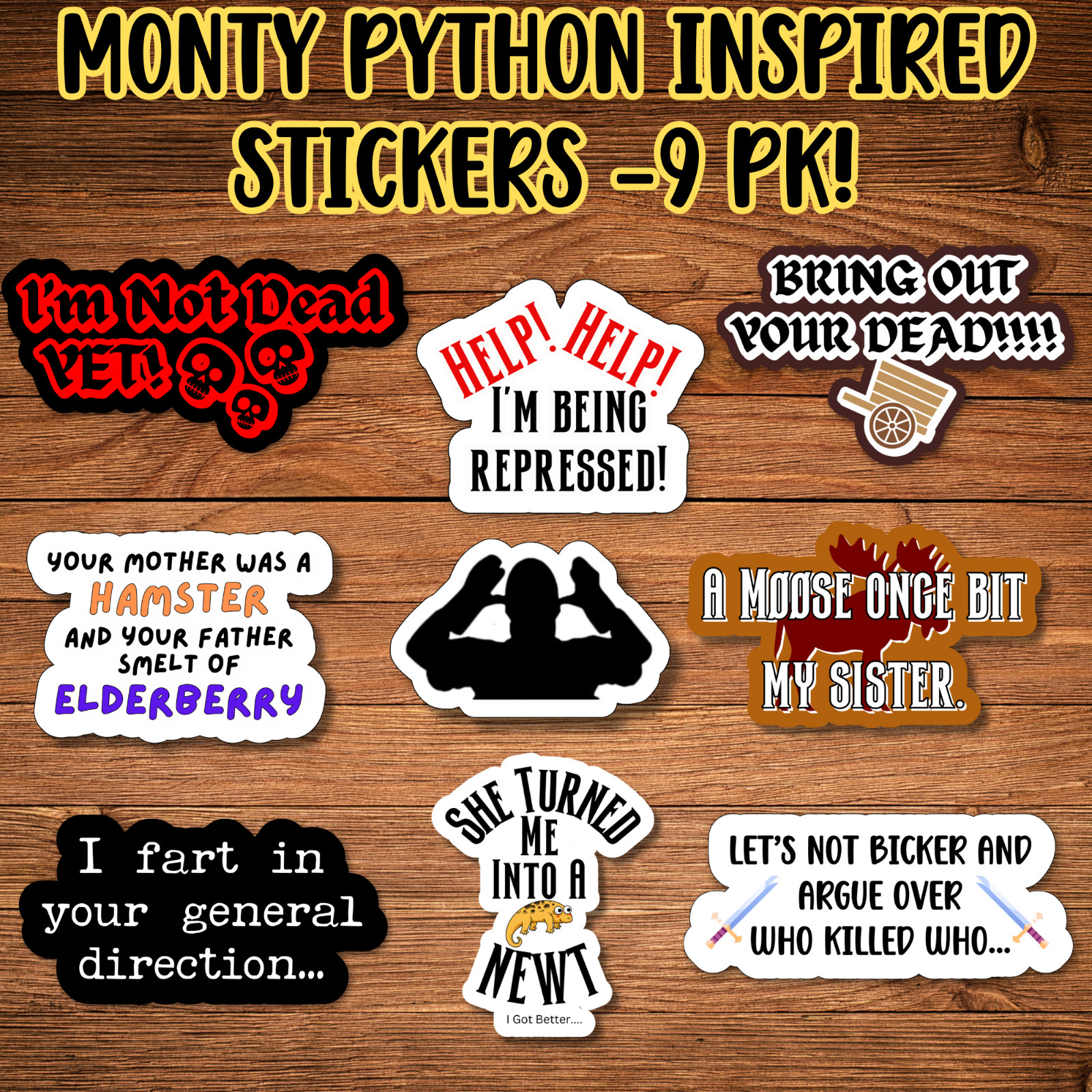 Monty Python Inspired Stickers for Your Laptop, Water Bottler, or Planners.