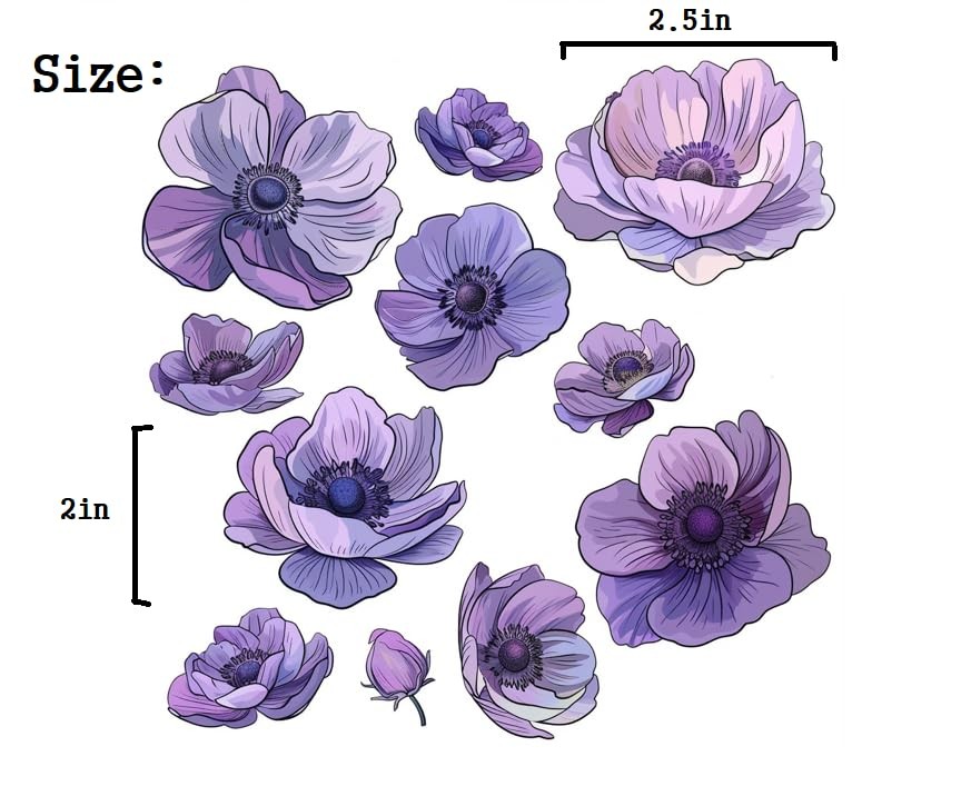 Anemone Purple Flowers Set for Car Decal Waterproof Vinyl Peel and Stick, Ane…