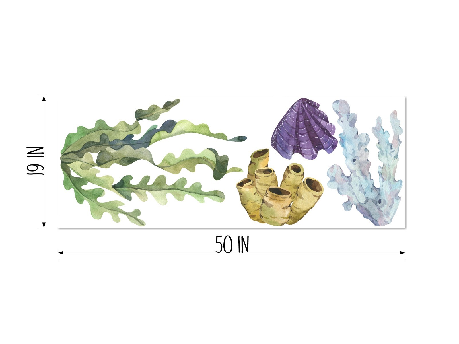 Seaweed, Coral, Tropical Fish & Seashells Ocean Fabric Wall Decal Set Removable