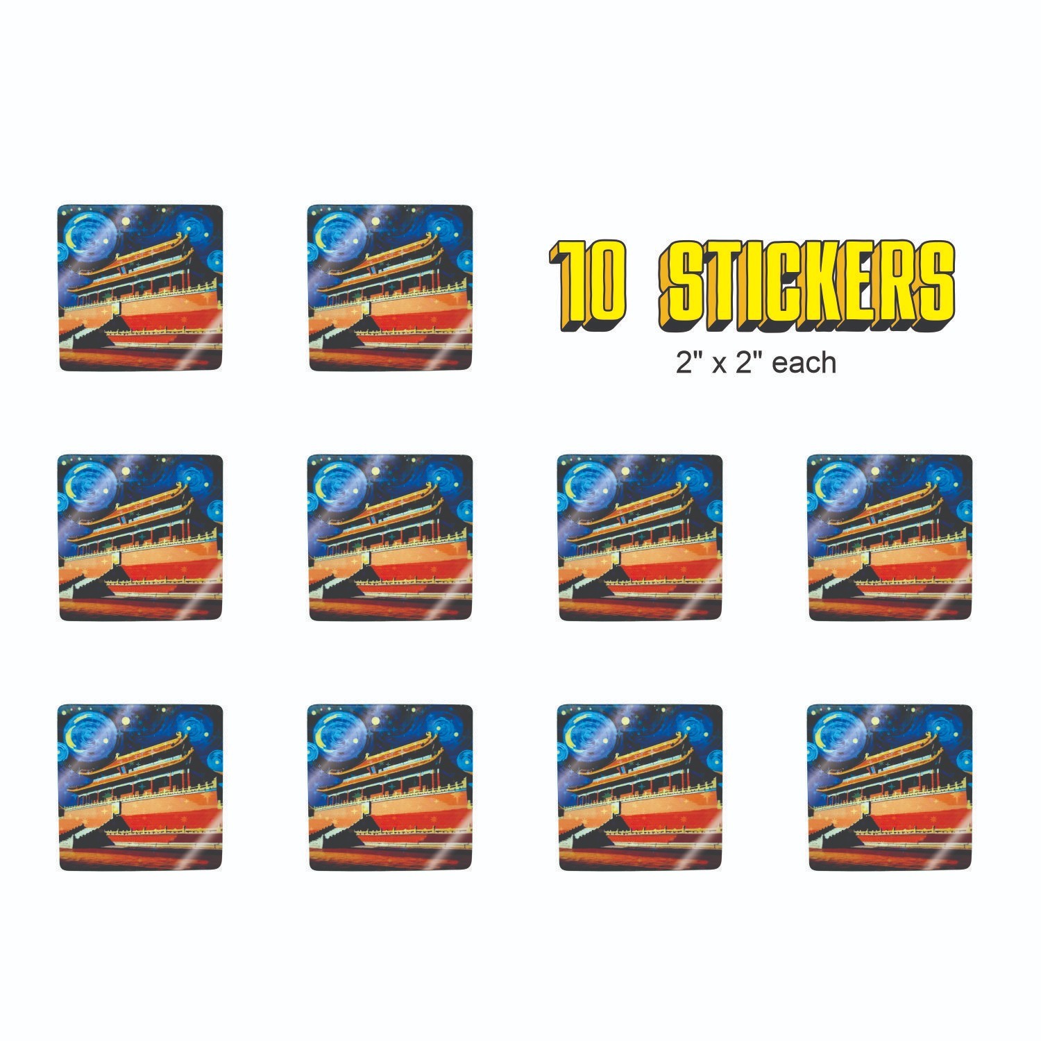 Starry Night at the Forbidden City Beijing China Vinyl Stickers !! Van Gogh