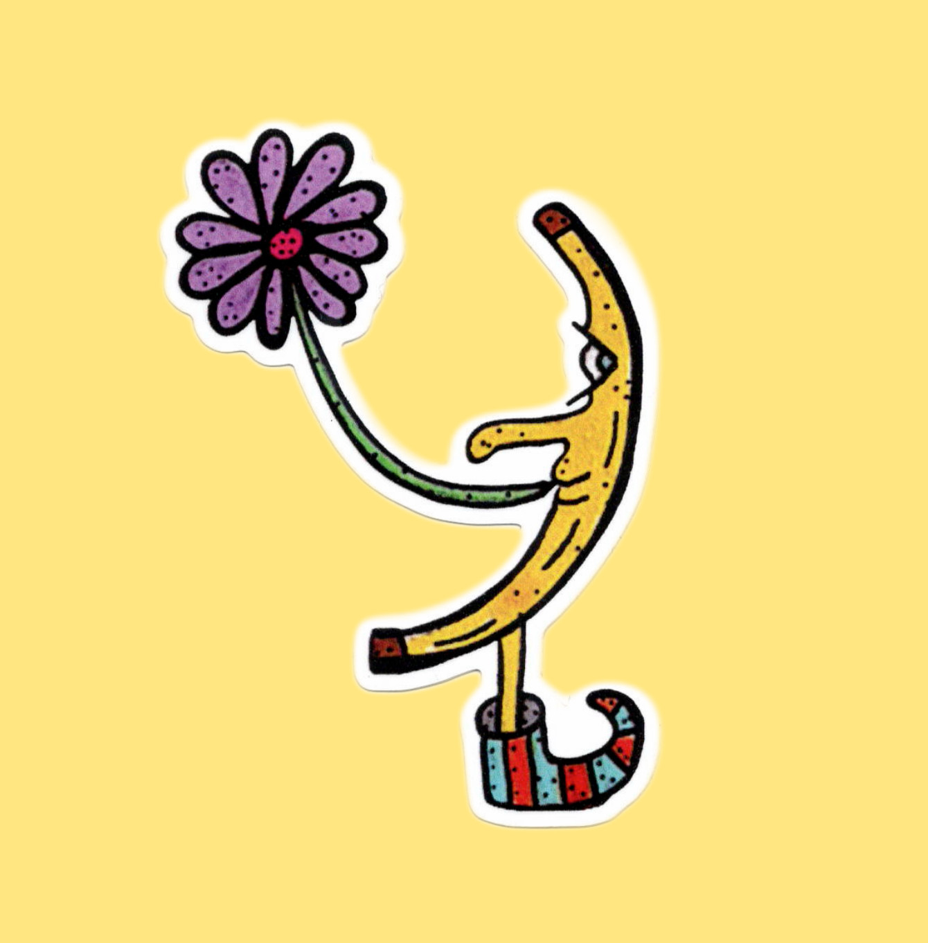 Banana Man Flower Character Vinyl Sticker Whimsical 3" Stickers Retro Hippie
