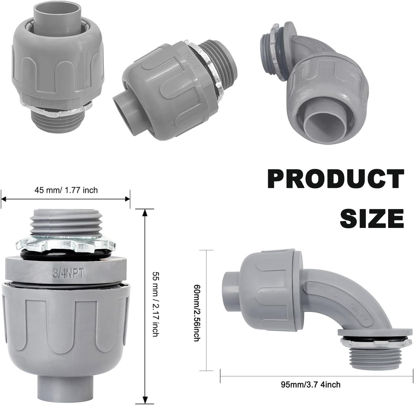 3/4 inch Liquid Tight Connector PVC Flexible Conduit Connector UL Listed Liqu…