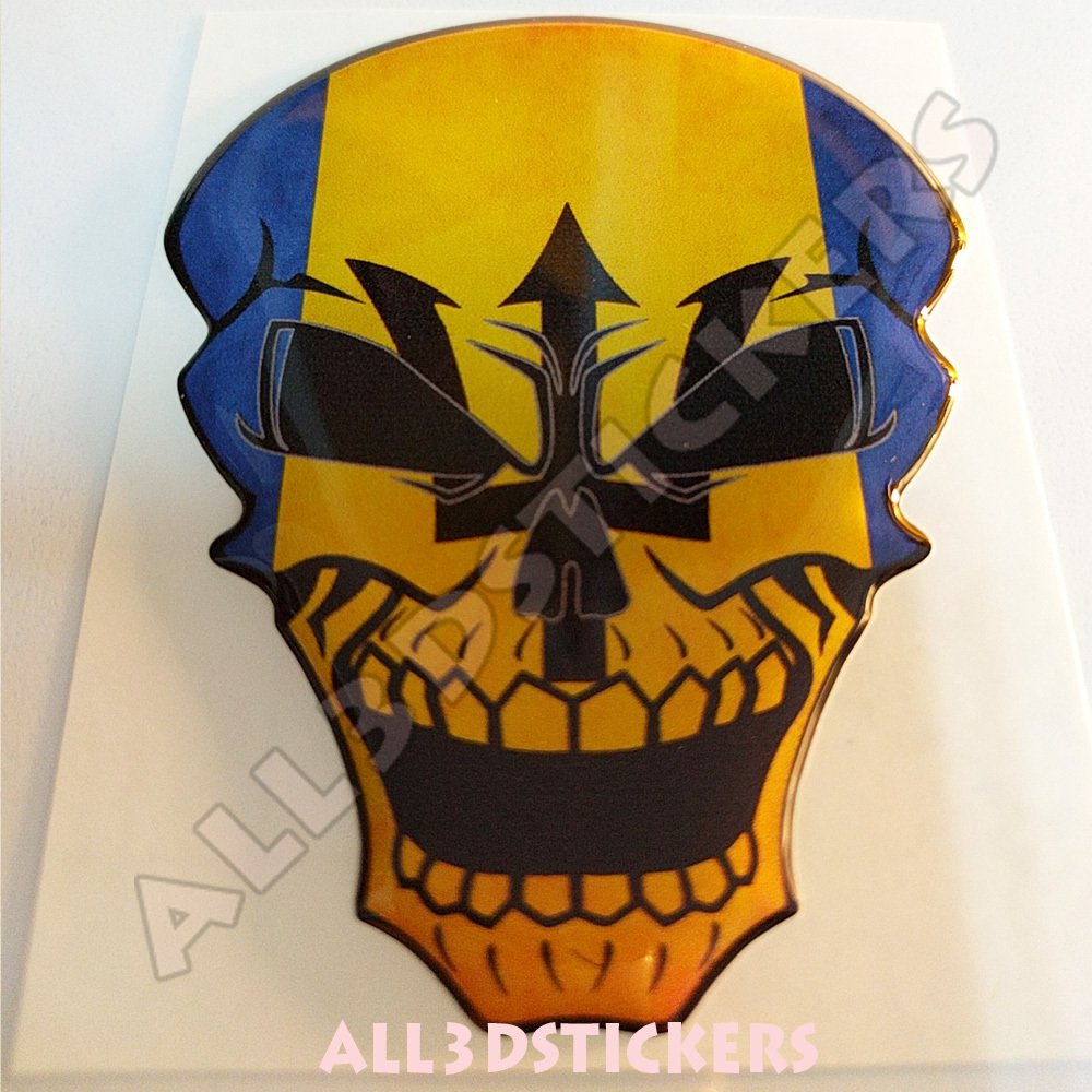 Sticker Flag Barbados Skull Adhesive Decal Resin Domed Car Moto Tablet 3D