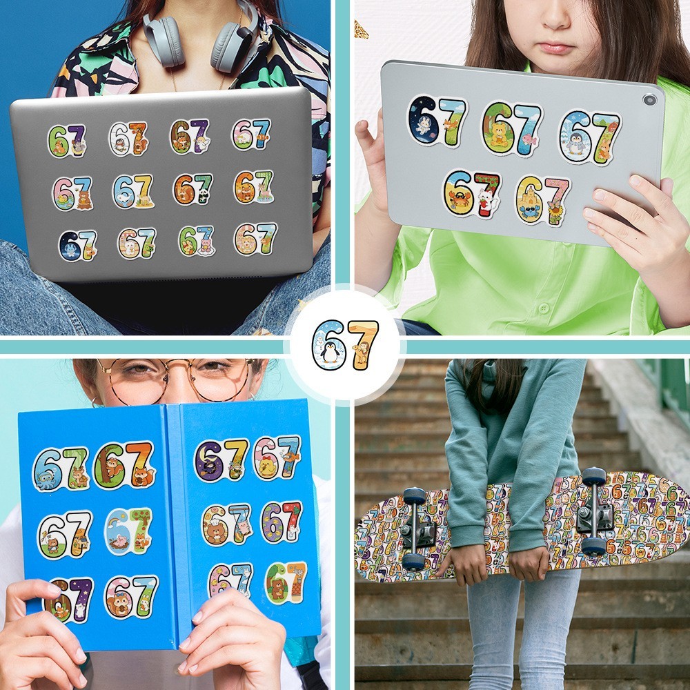 50pcs Waterproof Vinyl Stickers Number 67 Six Seven Luggage Phone Laptop Fridge