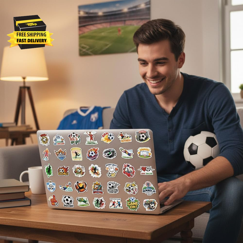 Soccer Stickers, 100 PCS Soccer Stickers for Kids, Soccer Party Favors, Vinyl Wa