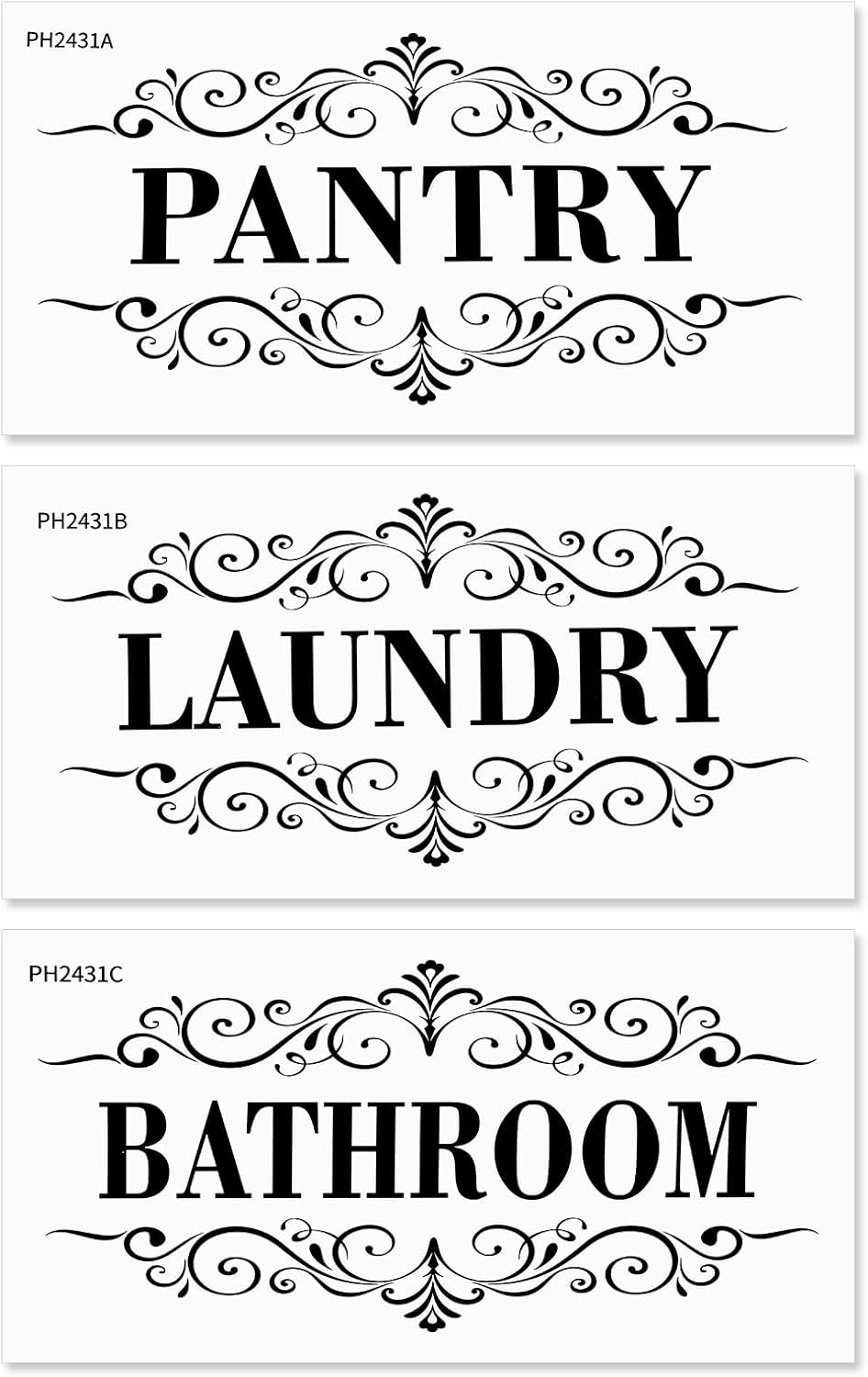 3 Pcs Pantry Room Vinyl Wall Stickers Laundry Bathroom Decal, White