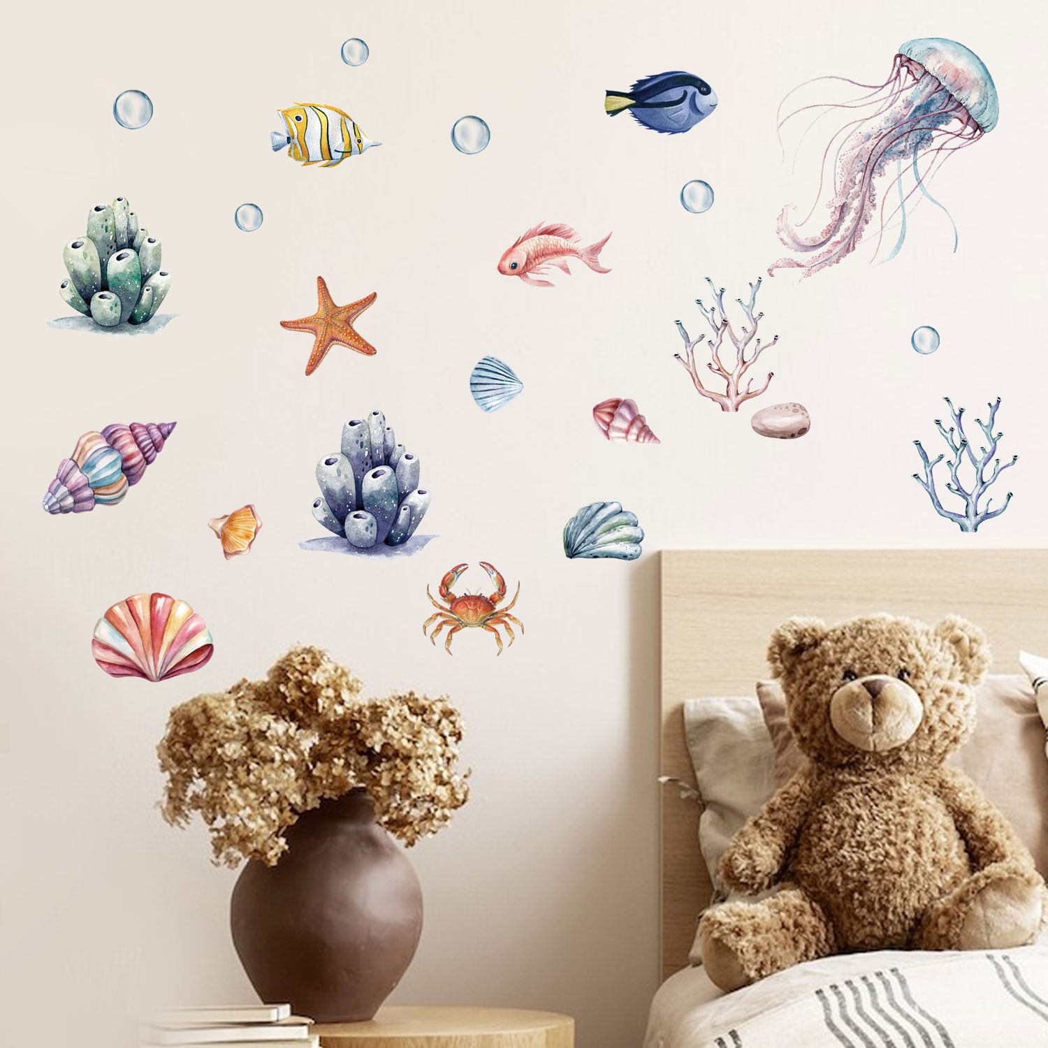 2PCS Marine Life Wall Stickers Removable PVC Ocean Decals Wall Art for Home Deco