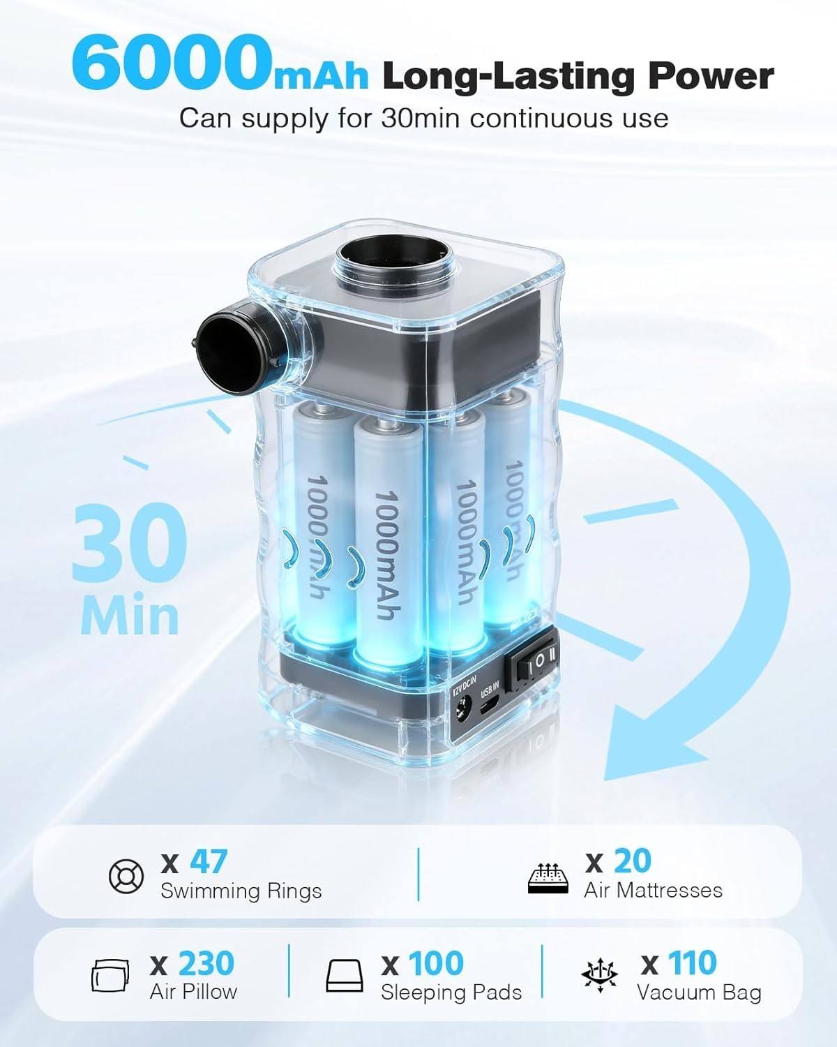 Portable Electric Air Pump with 6000Mah Battery for Quickly Inflatables and Defl