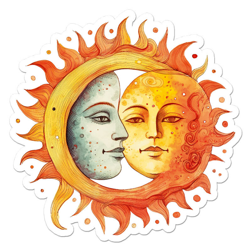Celestial Sun Moon, Vinyl Decal Sticker, Indoor Outdoor, 3 Sizes, #11959