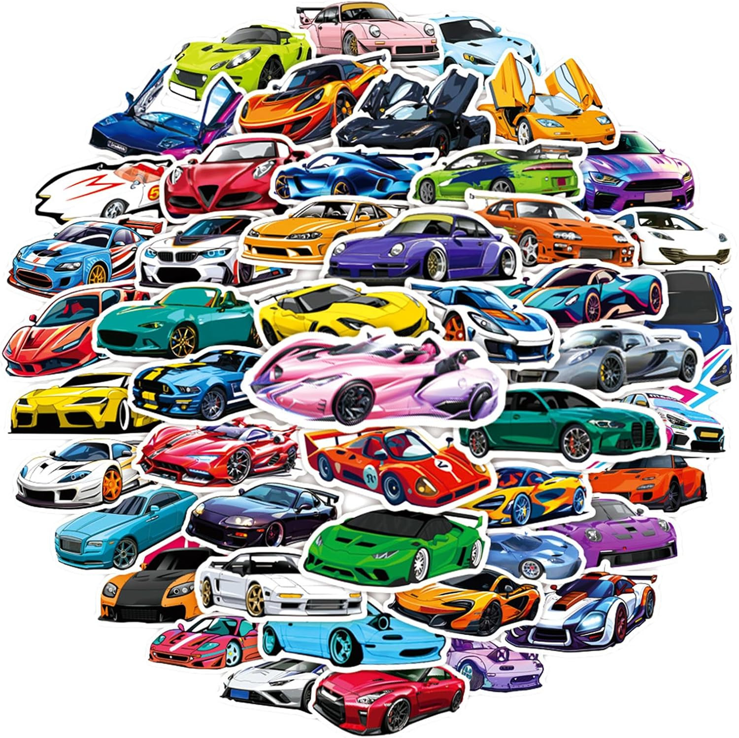 50pcs Kids Car Stickers Pack Waterproof Vinyl Racing Sports Cartoon Decals Set