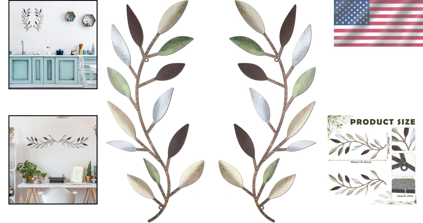 Colorful 2-Piece Metal Leaf Wall Art – Elegant Decor for Home & Garden