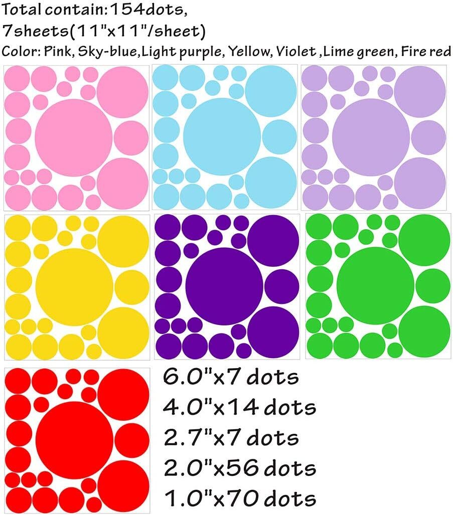 Polka Dots Wall Decals (154 Dots) Vinyl Stickers Colorful 3