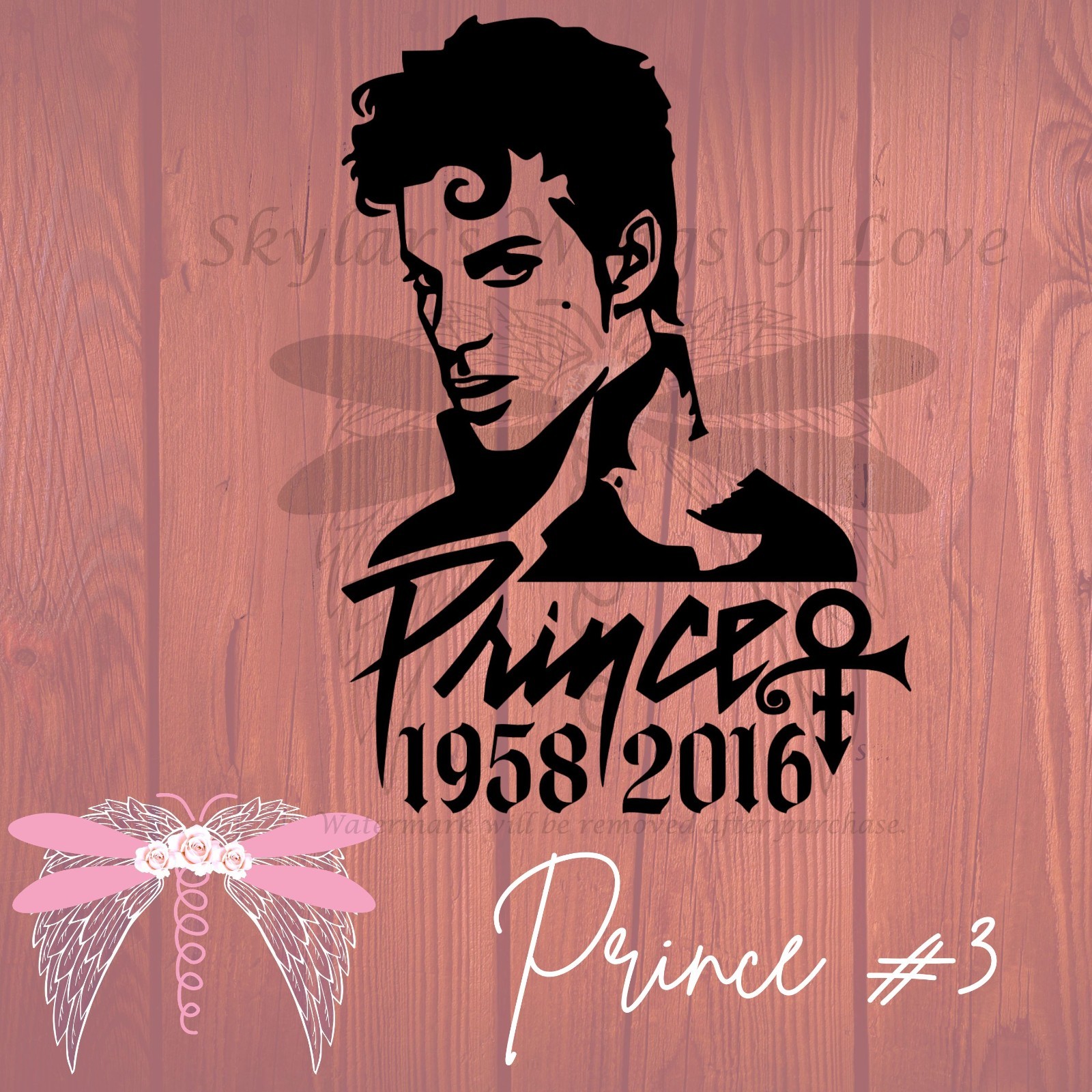 Prince Memorial Decal Silhouette, Name & Dates Option 2