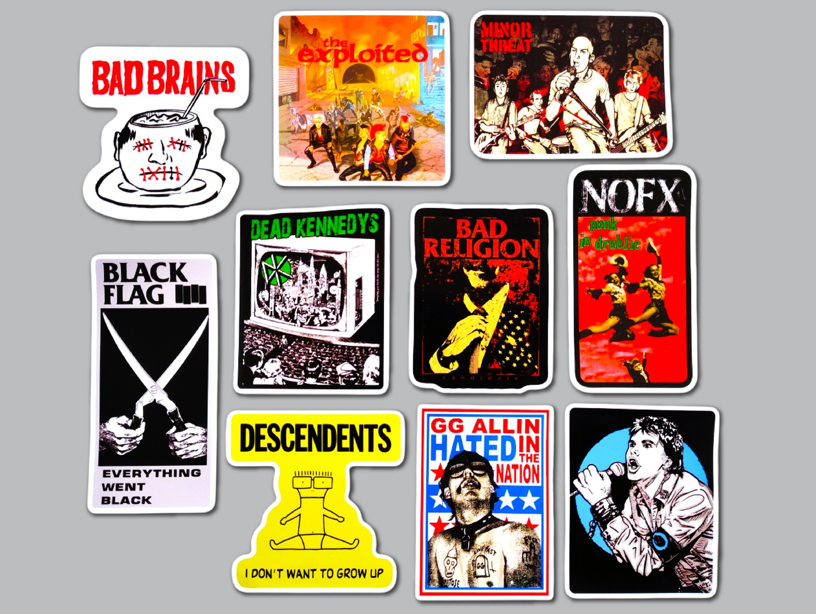 Punk Vinyl Sticker Lot (10 Stickers) SET 28 nofx bad brains religion germs rock