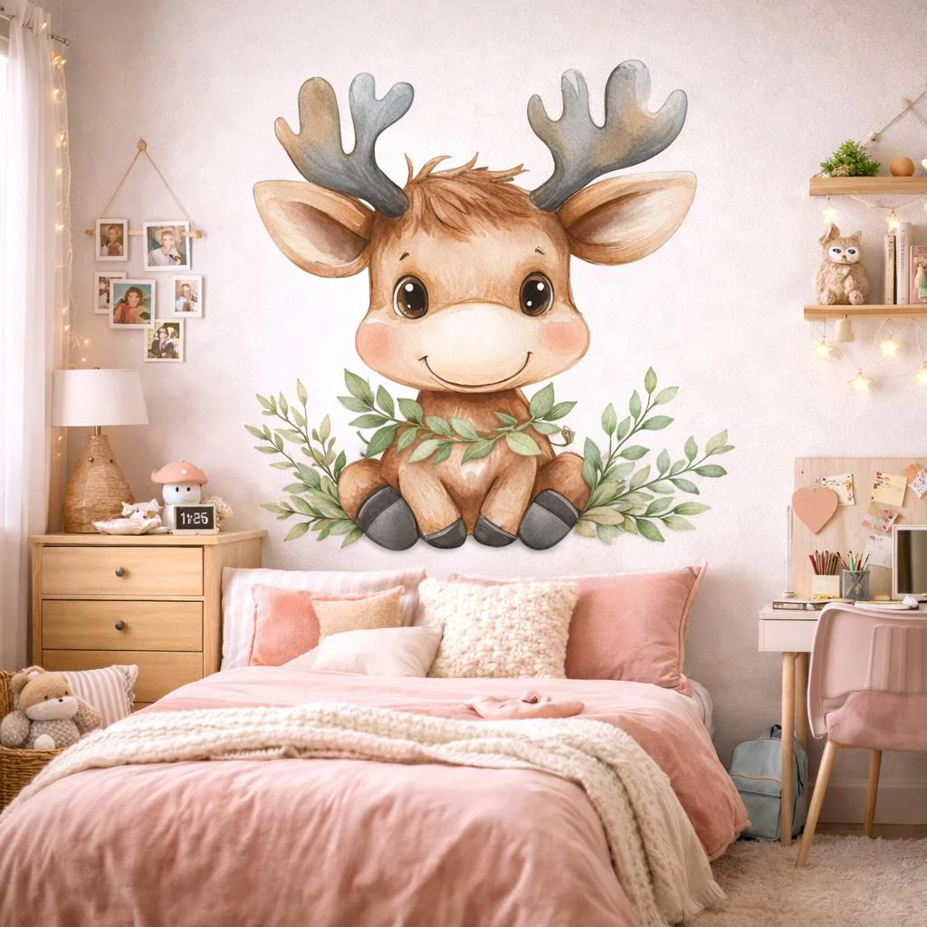 Baby Reindeer Wall Decal | Watercolor Woodland Nursery Decor