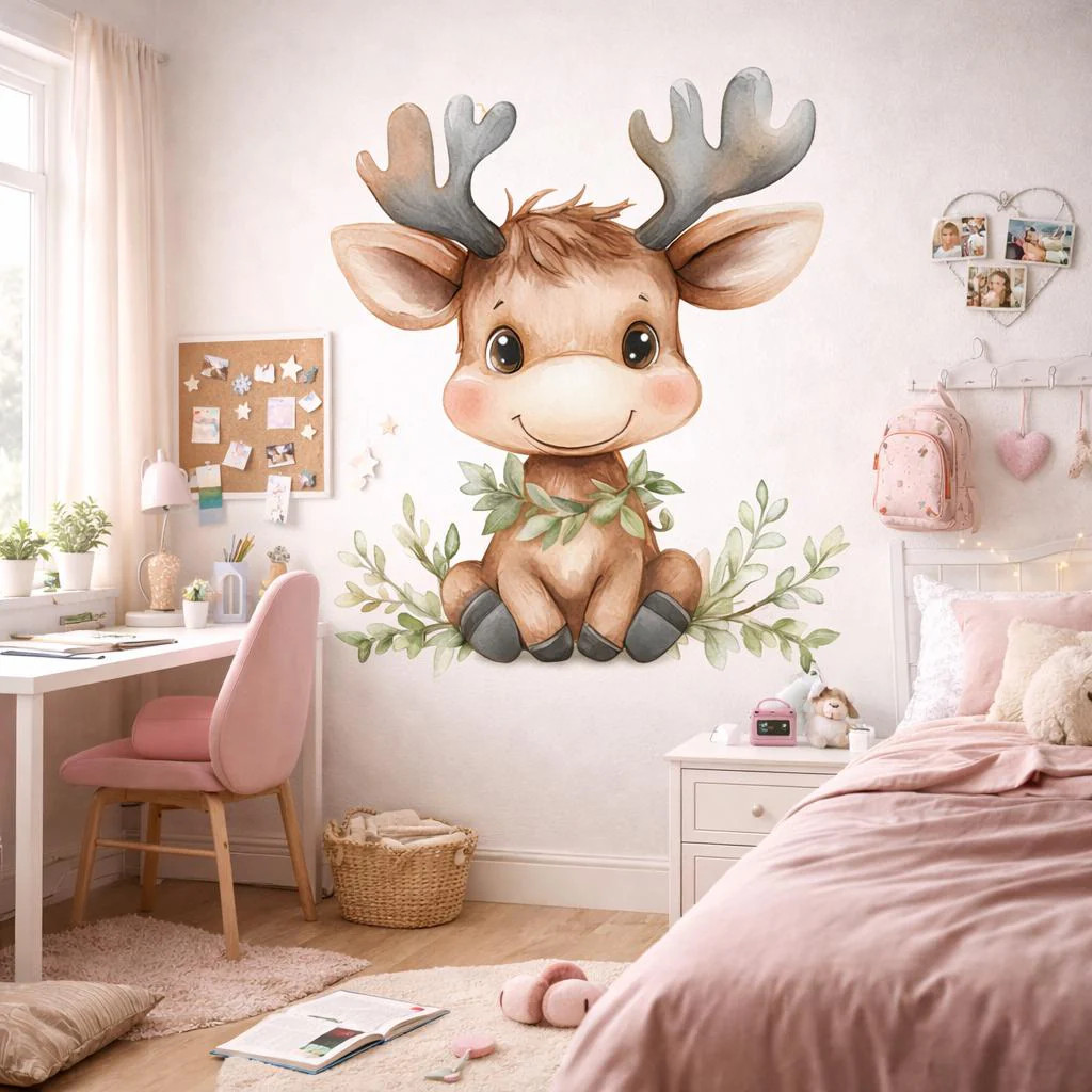 Baby Reindeer Wall Decal | Watercolor Woodland Nursery Decor