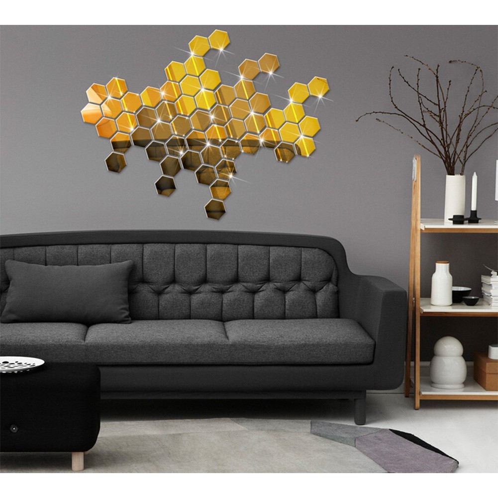 Hexagonal Mirror Wall Panels Set 32 PCS DIY Acrylic Home Wall Decoration