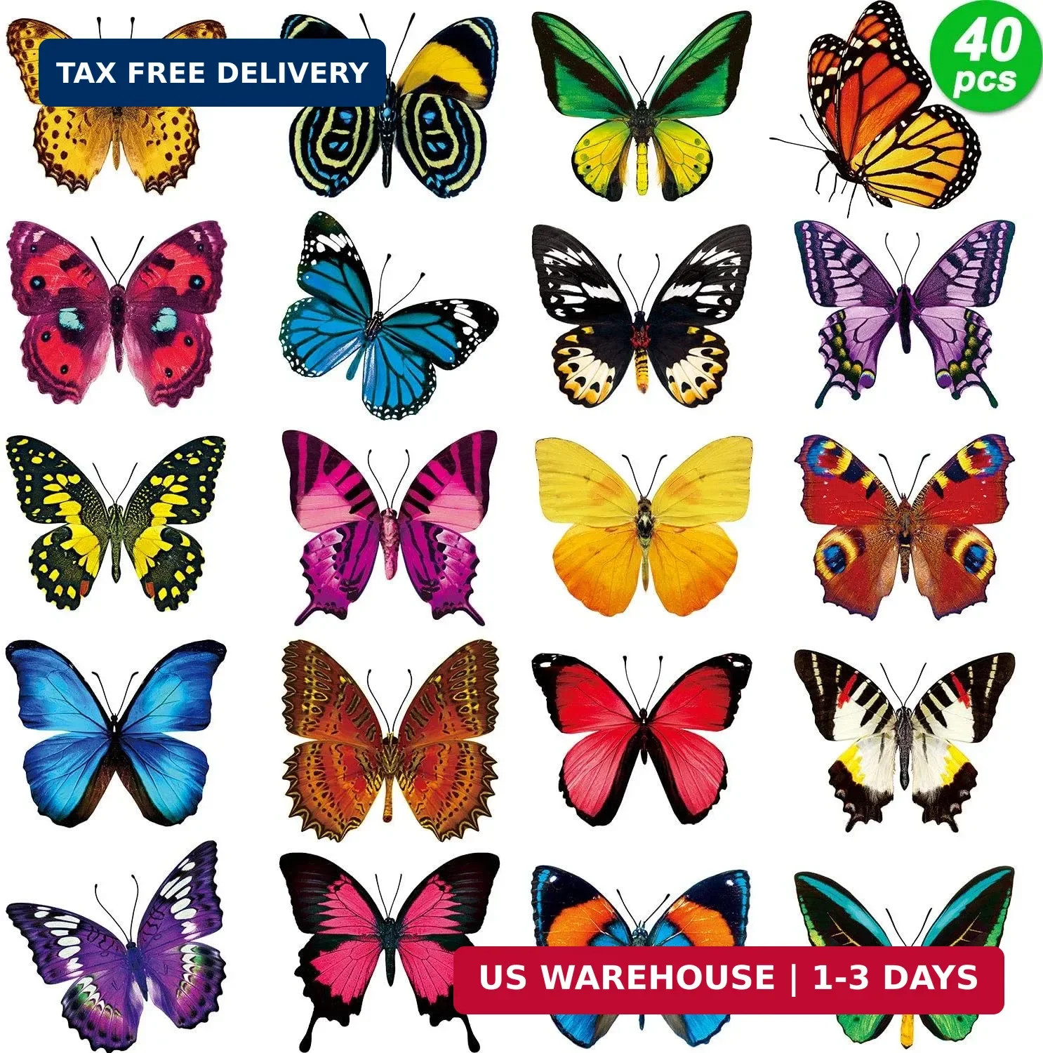 Outus 40 Pieces Butterfly Anti-Collision Window Decals Spring Decor Butterfly Cl