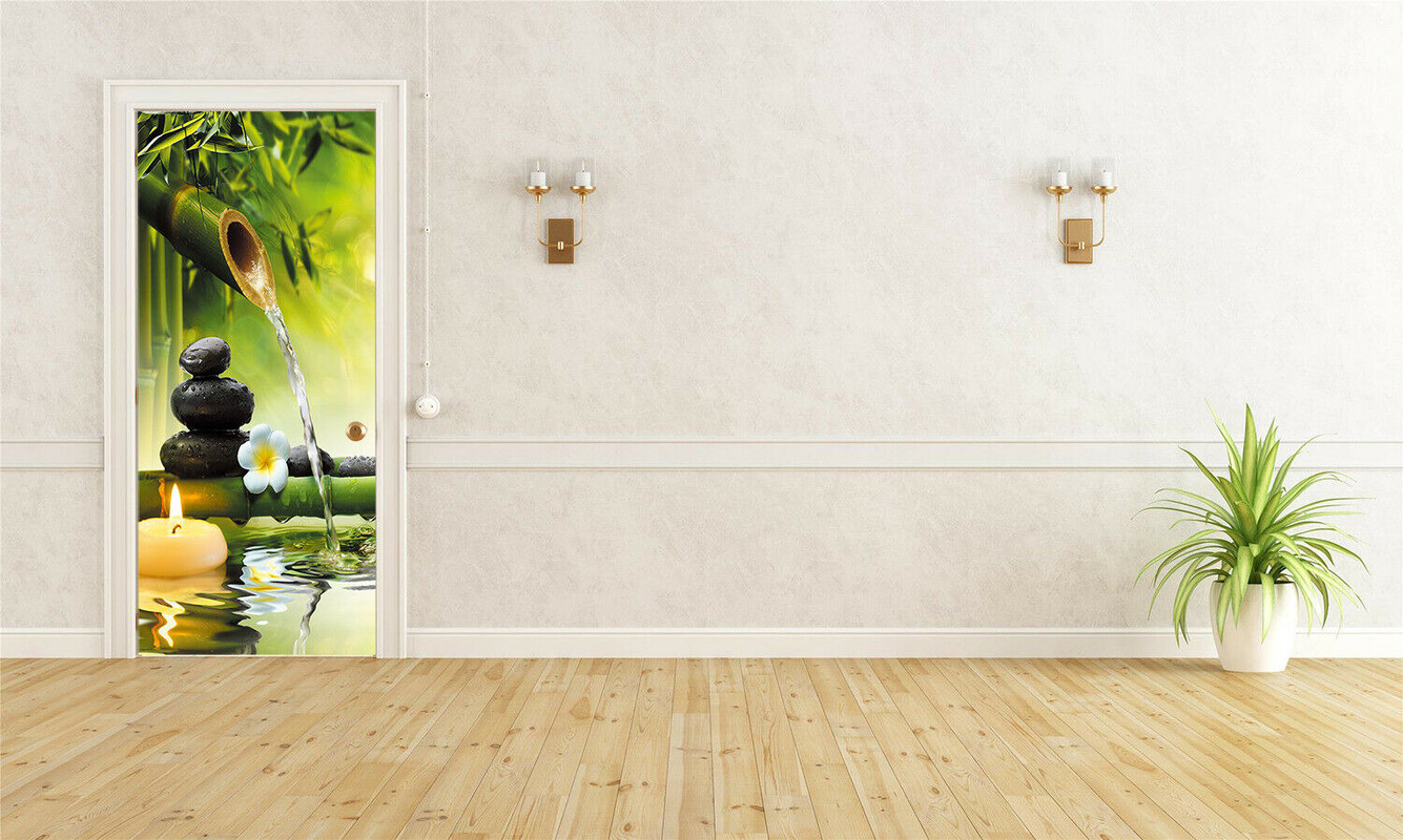 3D Green Bamboo Landscape Self-adhesive Door Mural Wall Sticker Decal Home Decor