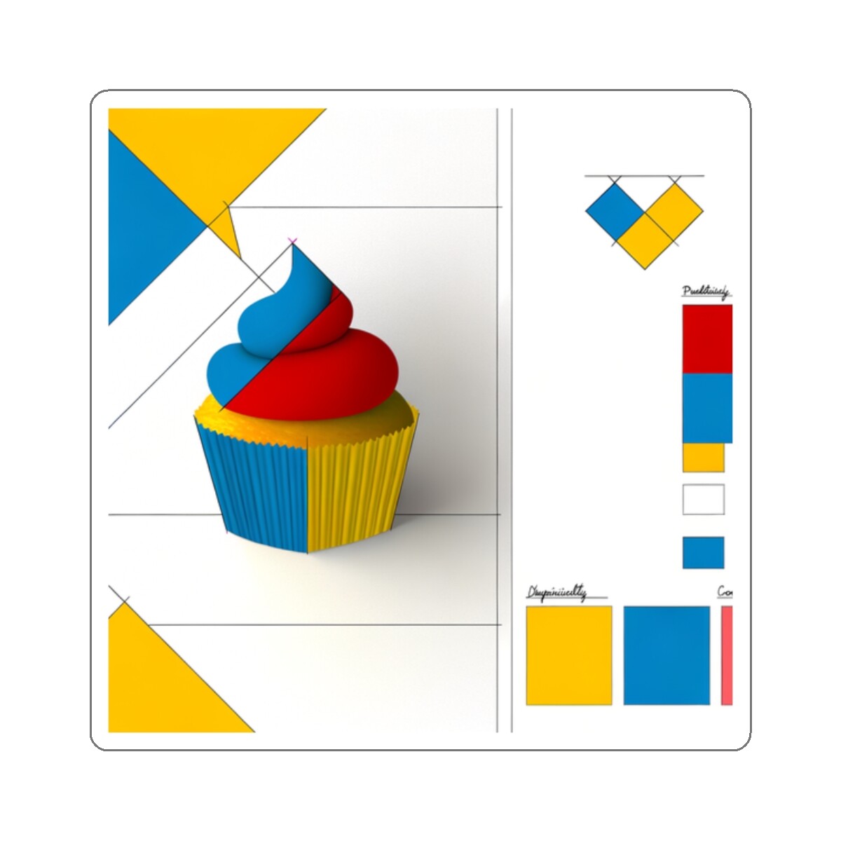 Sticker Bauhaus Cupcake Art Geometric Design Bold 2×2 3×3 4×4 6×6