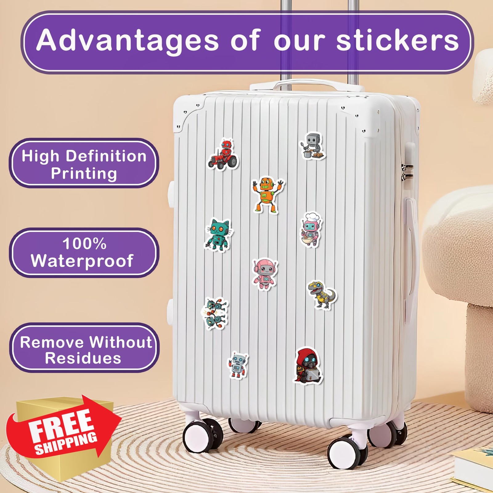 VICATA Robot Stickers 50 Pcs Waterproof