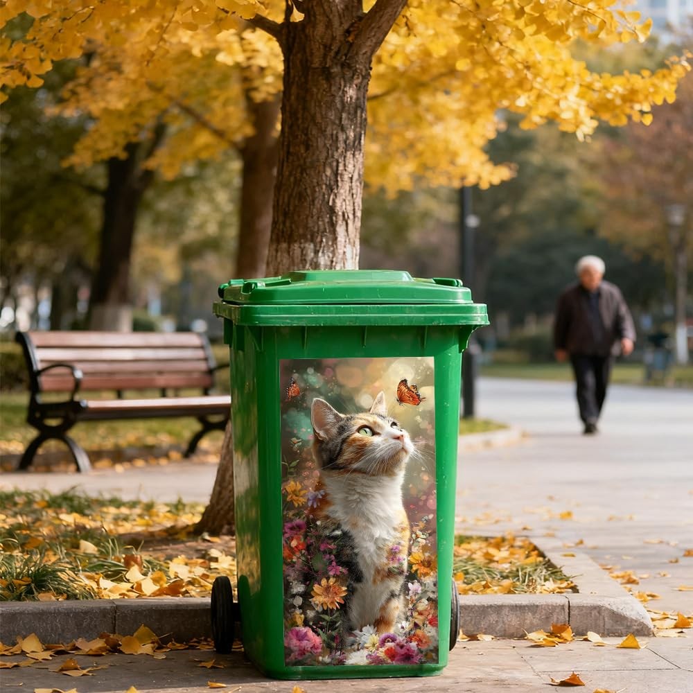 Wdesyadms Trash Can Stickers 15 x 32 Inch Stick Cat Butterfly Decal