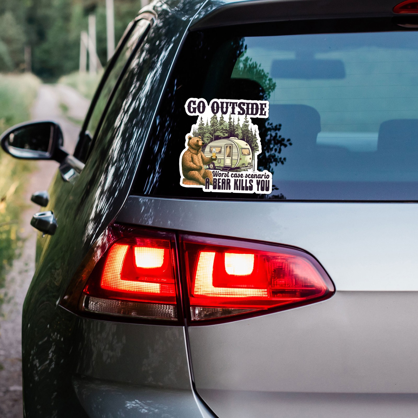 Go Outside Camping Bear – Vinyl Decal Sticker – Car Window Laptop – ebn9384