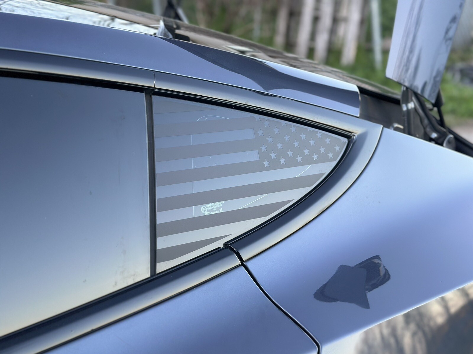 2pc Matte Black American flag quarter panel window decals fit Model 3 Tesla