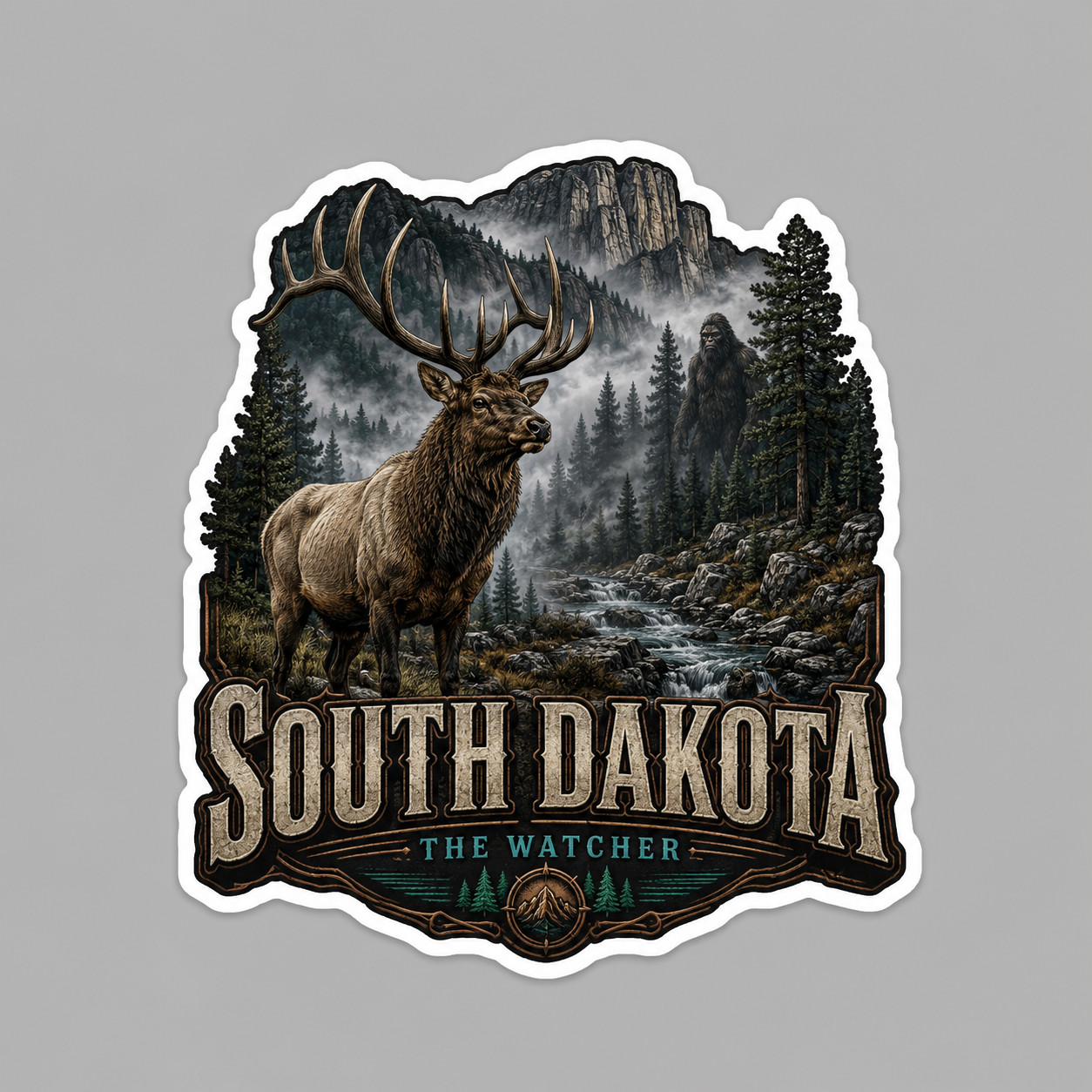 South Dakota Sticker Vinyl Decal Elk Bigfoot Black Hills Wildlife Hunting Forest