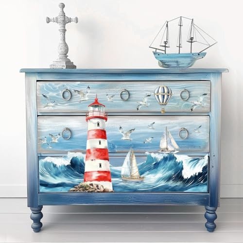 6"x12" Waterproof Waves & Lighthouse Transfer Decal Stickers for Furniture Craft