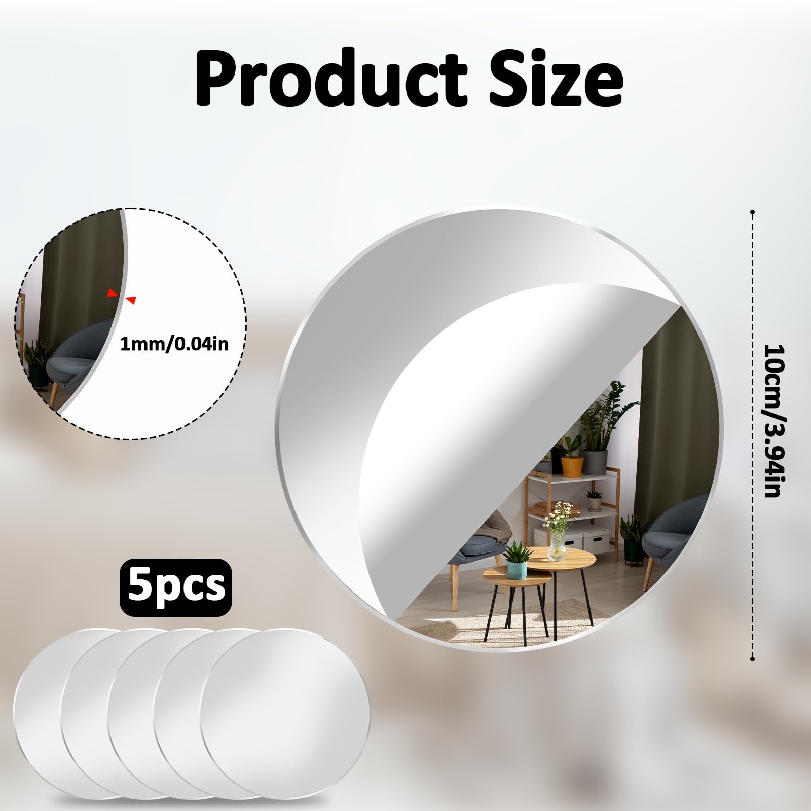 Aeaocvo 5 Pack Acrylic Round Mirrors, 4” Non-Glass Round Mirrors for Wall Dec…
