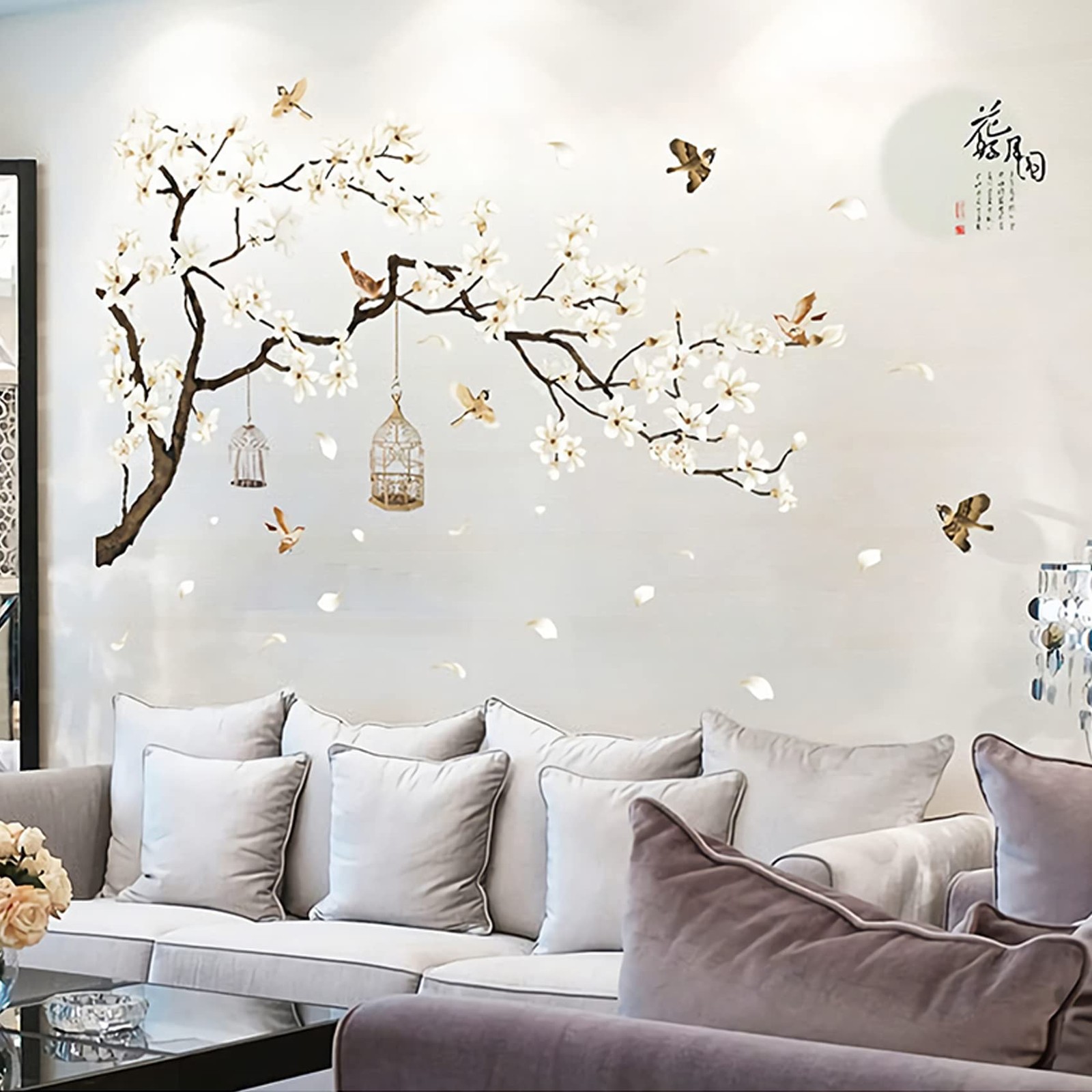 Large White Flower Wall Stickers, 50"x74" Removable DIY Romantic Cherry Blossom