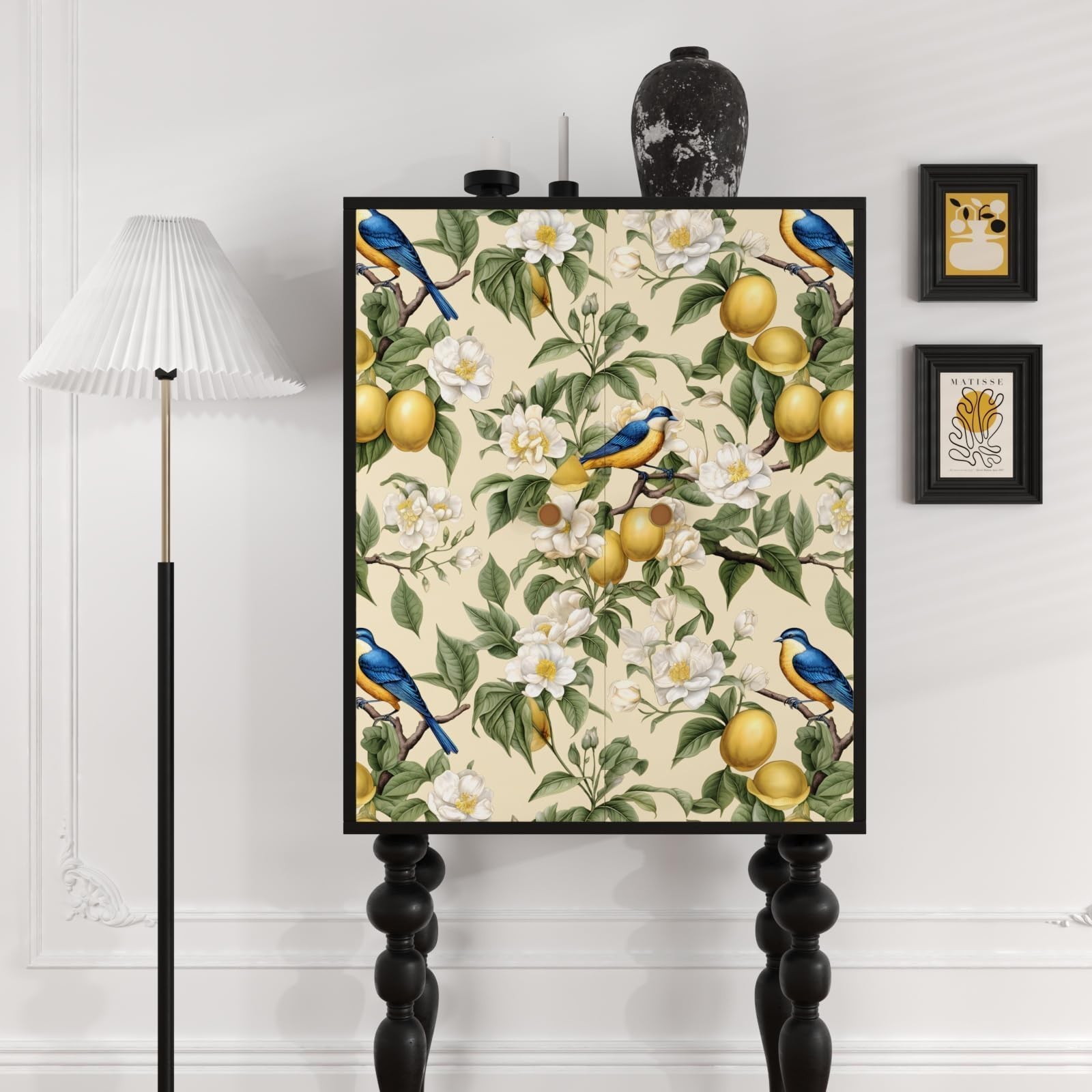 Fvlow Birds on Lemons Tree Wallpaper Vintage Yellow Floral Peel and Stick Kit…