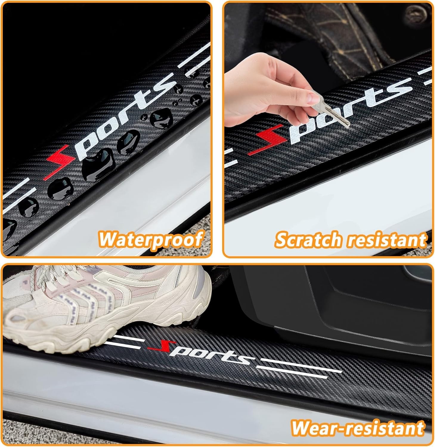 4Pcs Car Door Sill Protector,Sport Carbon Fiber Threshold Anti-Scratch Sticker