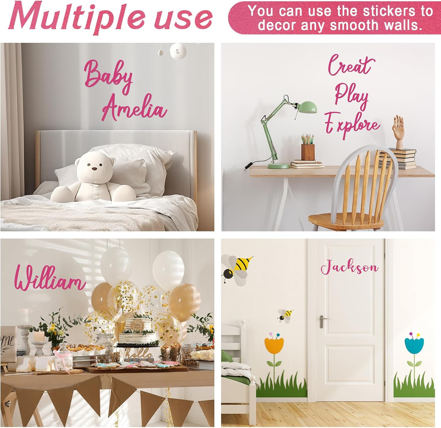 Personalized Name Wall Decal Large Cursive Letter Stickers Alphabet Custom Name