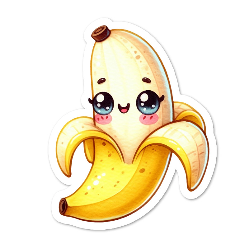 Kawaii Banana Vinyl Sticker Water Resistant, Scrapbooking Laptop, 2 Sizes