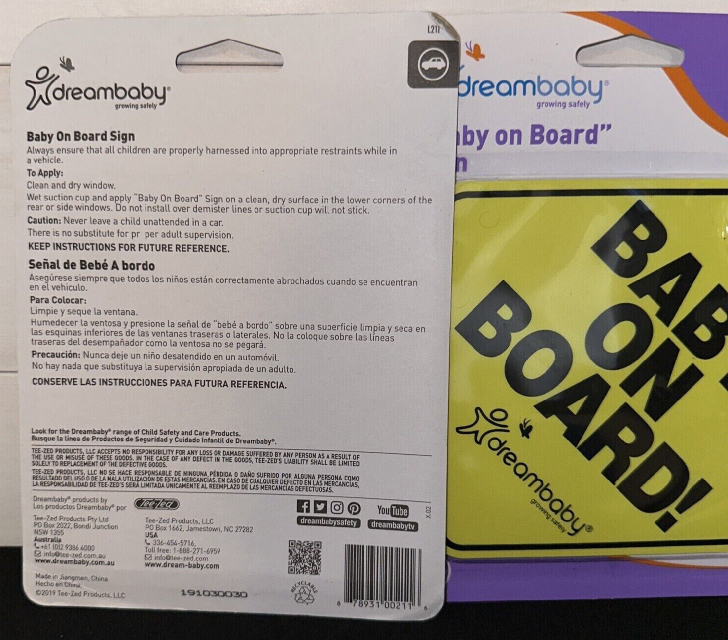 2-PACK Dreambaby Baby On Board Sign 5" for Car, Baby Safety Warning Model L211