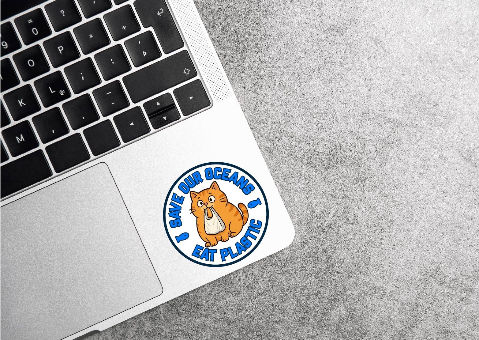 Save Our Oceans Eat Plastic Orange Cat Decal Sticker Think Green Bag Brain Cell