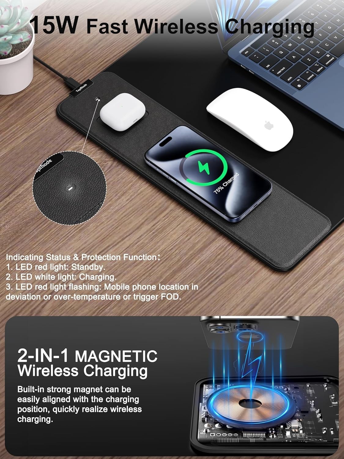 Wireless Charging Mouse Pad, Gaming Mousepad Home Office Large Desk Pad with Ul