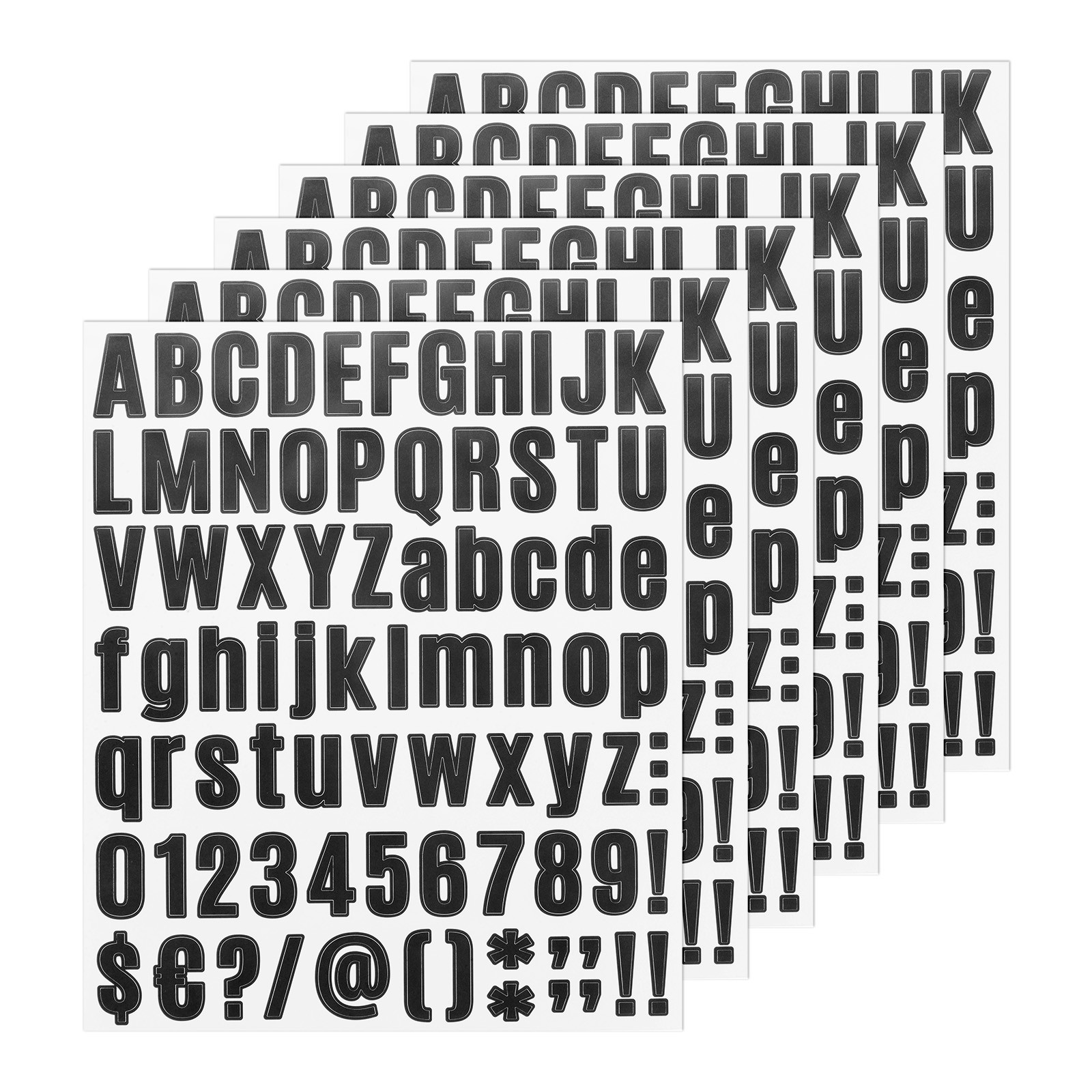 6-Sheets Letter Stickers, 1" Vinyl Alphabet Sticker[486 Pieces, Black]