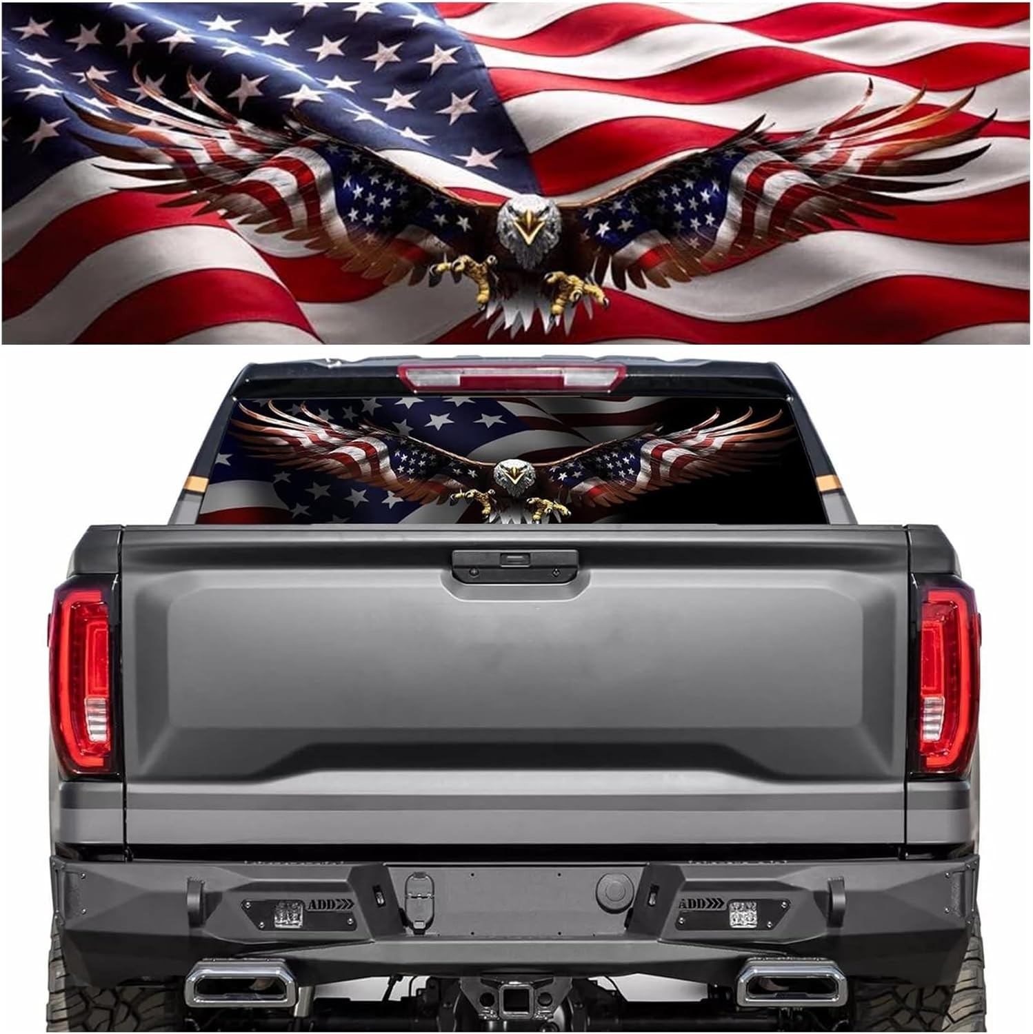 Vinyl American Eagle Flag Back Rear Window Decals 65×22" For Pickup Trucks SUV