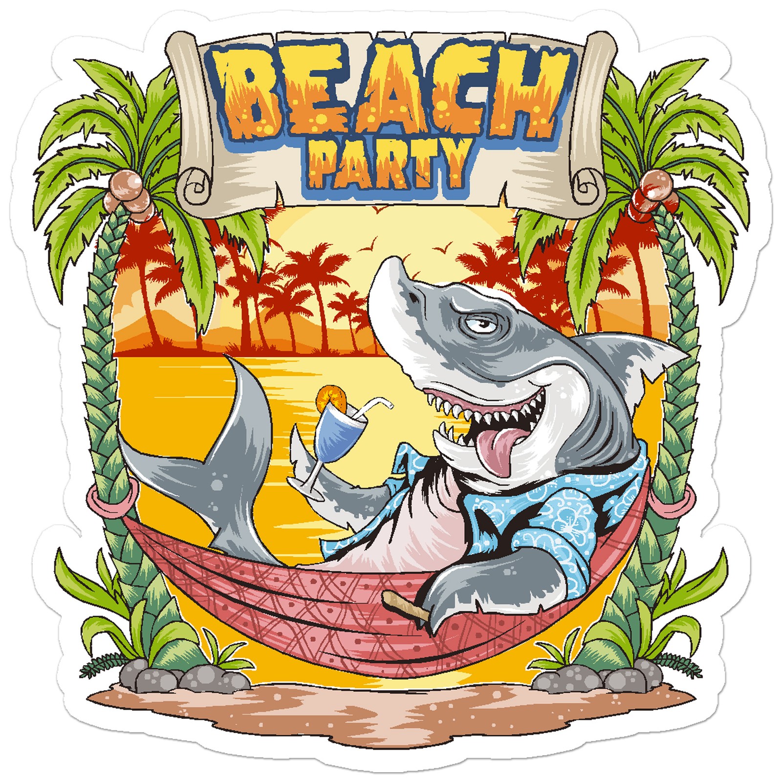 Beach Party Shark – Vinyl Decal Sticker – Car Window Laptop – ebn12600