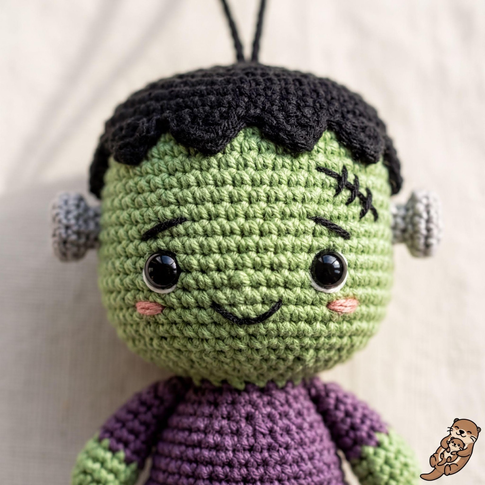 Handmade Frankenstein Crochet Car Charm, Green Monster Halloween Decor