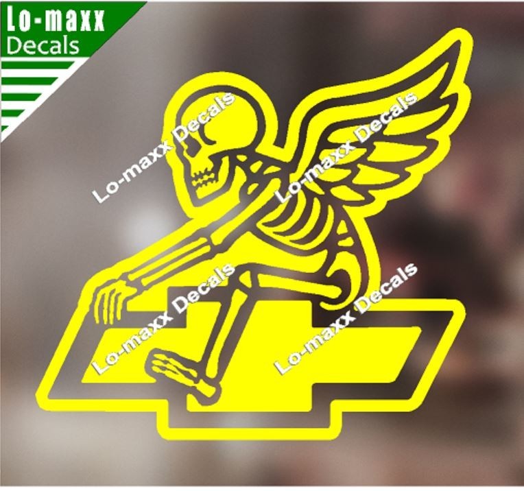 Chevy Bowtie Reaper Skeleton Wings Car Truck Die Cut Vinyl Decal Sticker